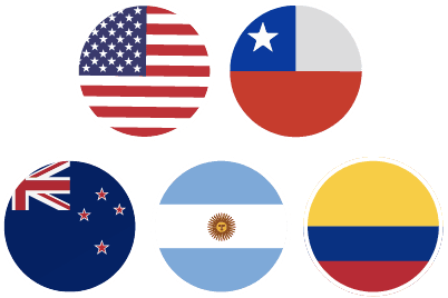 Banderas de USA, Chile, Colombia, Australia y Argentina